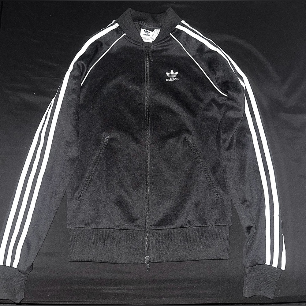 adidas Black Track Jacket with White Stripes